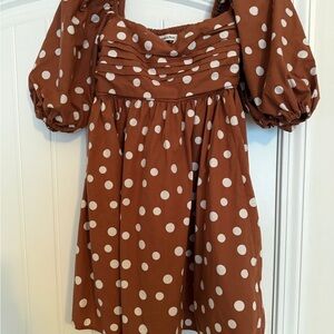 Abercrombie & Fitch Puff Sleeve Brown Dress with White Dots